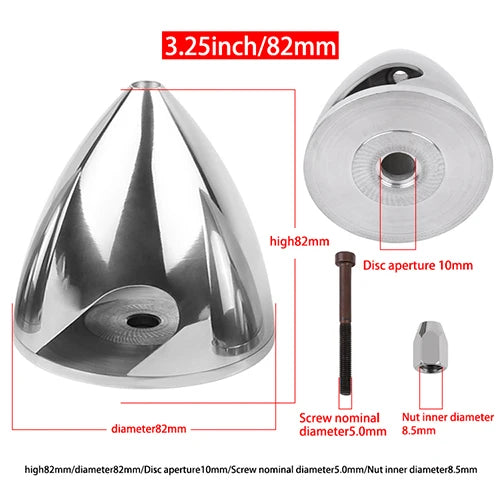 Spinner em liga de alumínio de 32 a 114 mm (1,25 a 4,5 polegadas) Para hélice de 2 pás.