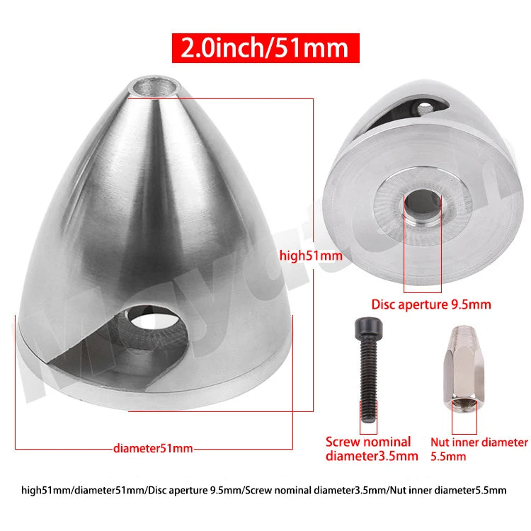 Spinner em liga de alumínio de 32 a 114 mm (1,25 a 4,5 polegadas) Para hélice de 2 pás.