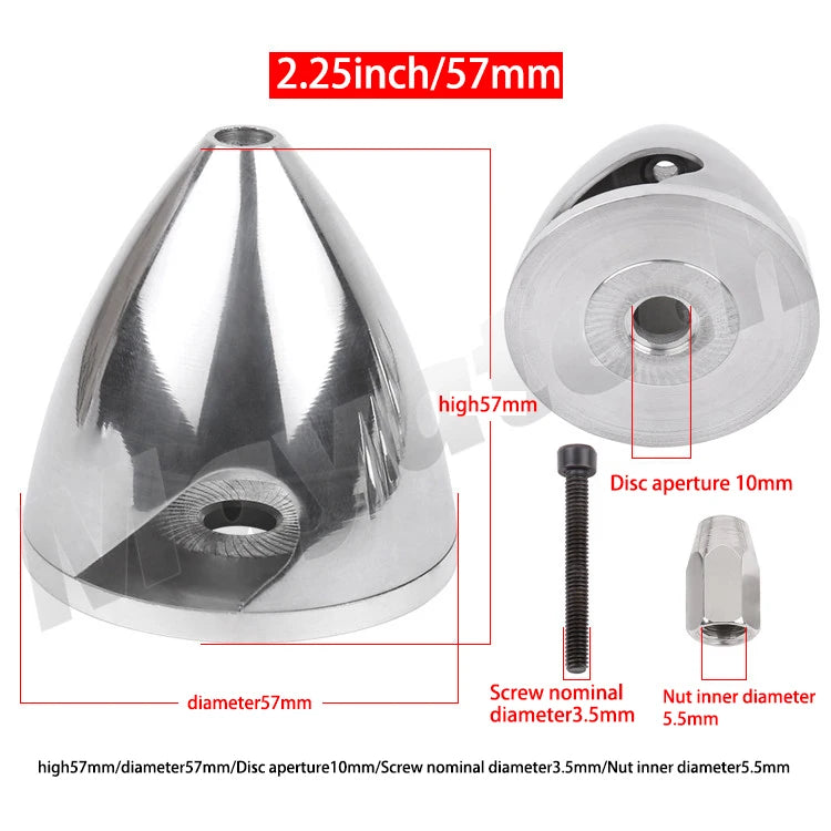 Spinner em liga de alumínio de 32 a 114 mm (1,25 a 4,5 polegadas) Para hélice de 2 pás.