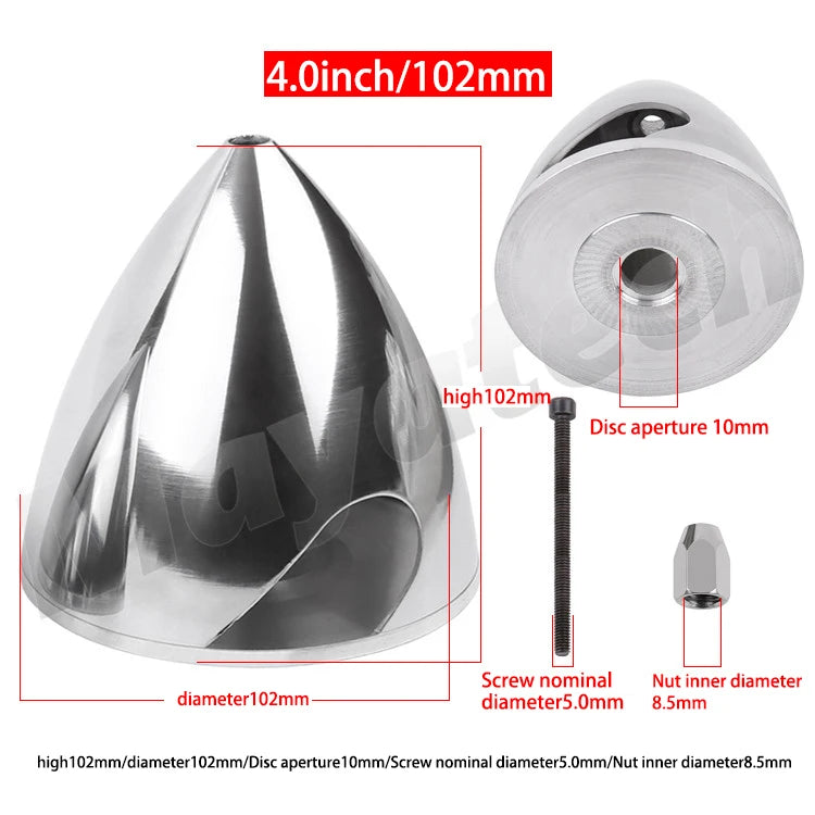 Spinner em liga de alumínio de 32 a 114 mm (1,25 a 4,5 polegadas) Para hélice de 2 pás.