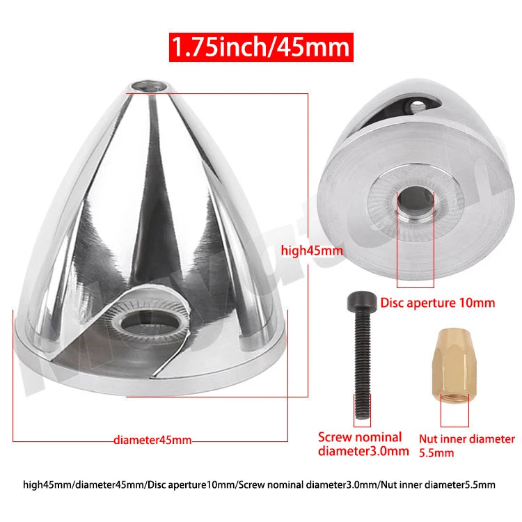 Spinner em liga de alumínio de 32 a 114 mm (1,25 a 4,5 polegadas) Para hélice de 2 pás.