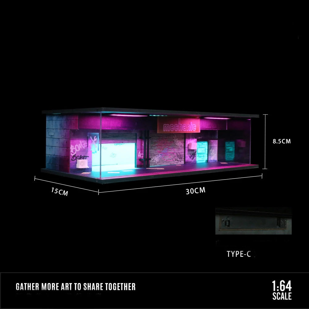 Garagem em escala 1:64 Diorama com luzes LED.