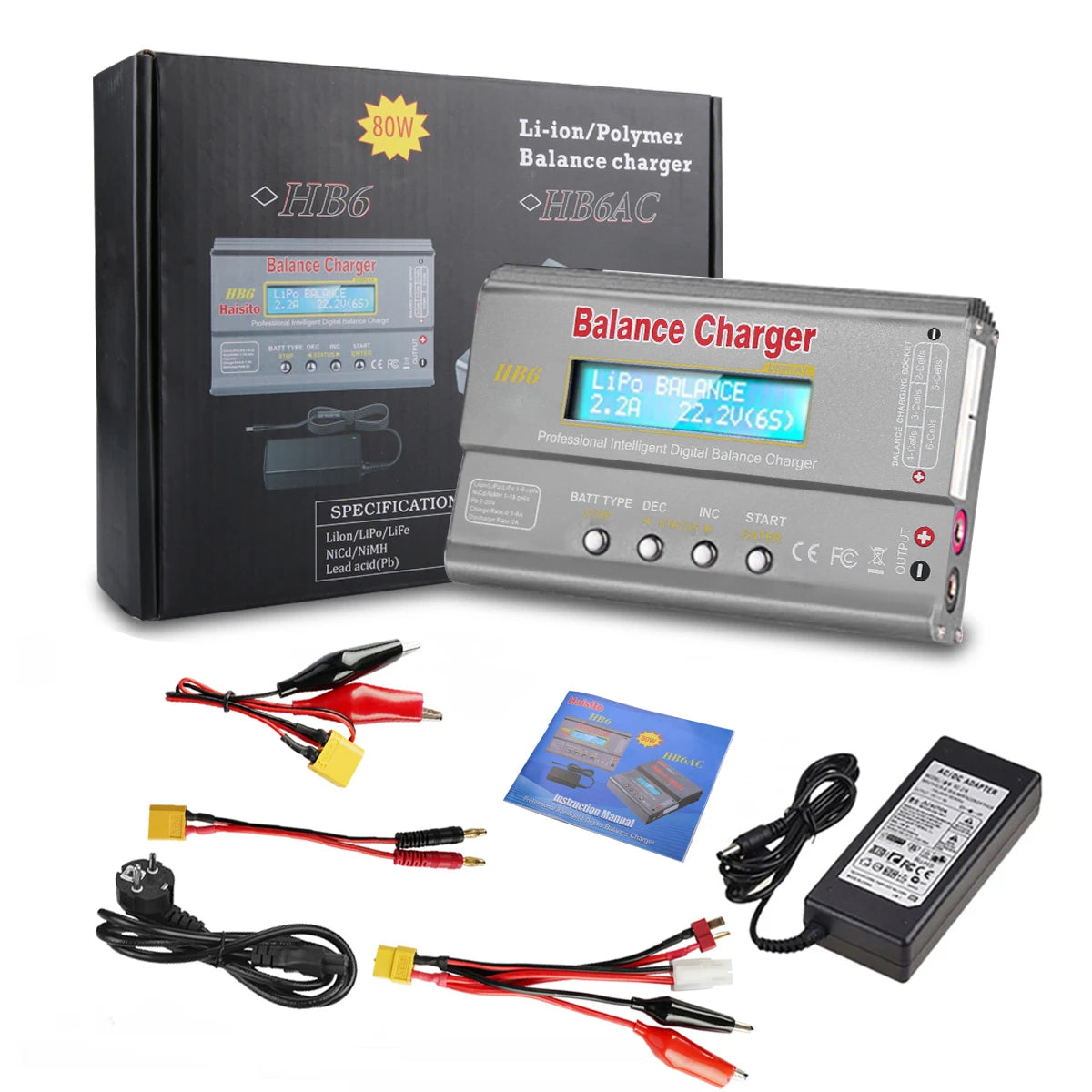 Carregador Imax B6 80W Lipo para baterias Lipo NiMh Li-ion Ni-Cd PB Carregador digital LCD RC Balance Charger Discharger + adaptador 15V 6A