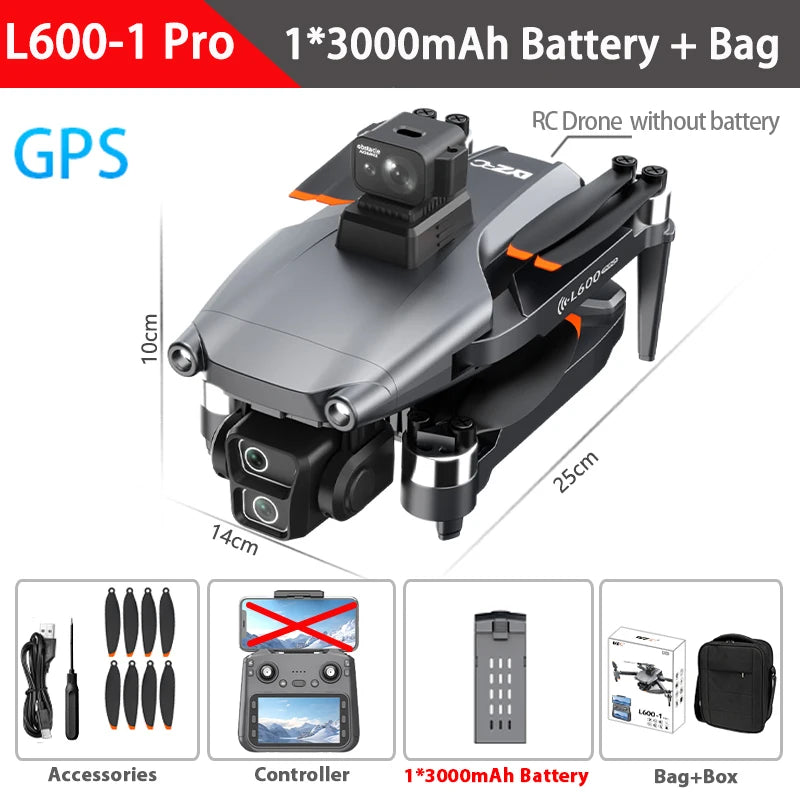 Drone PRO L600-1 - 4K com GPS HD Camera 5G WIFI 360 ° Prevenção de obstáculos 4.5 Polegadas