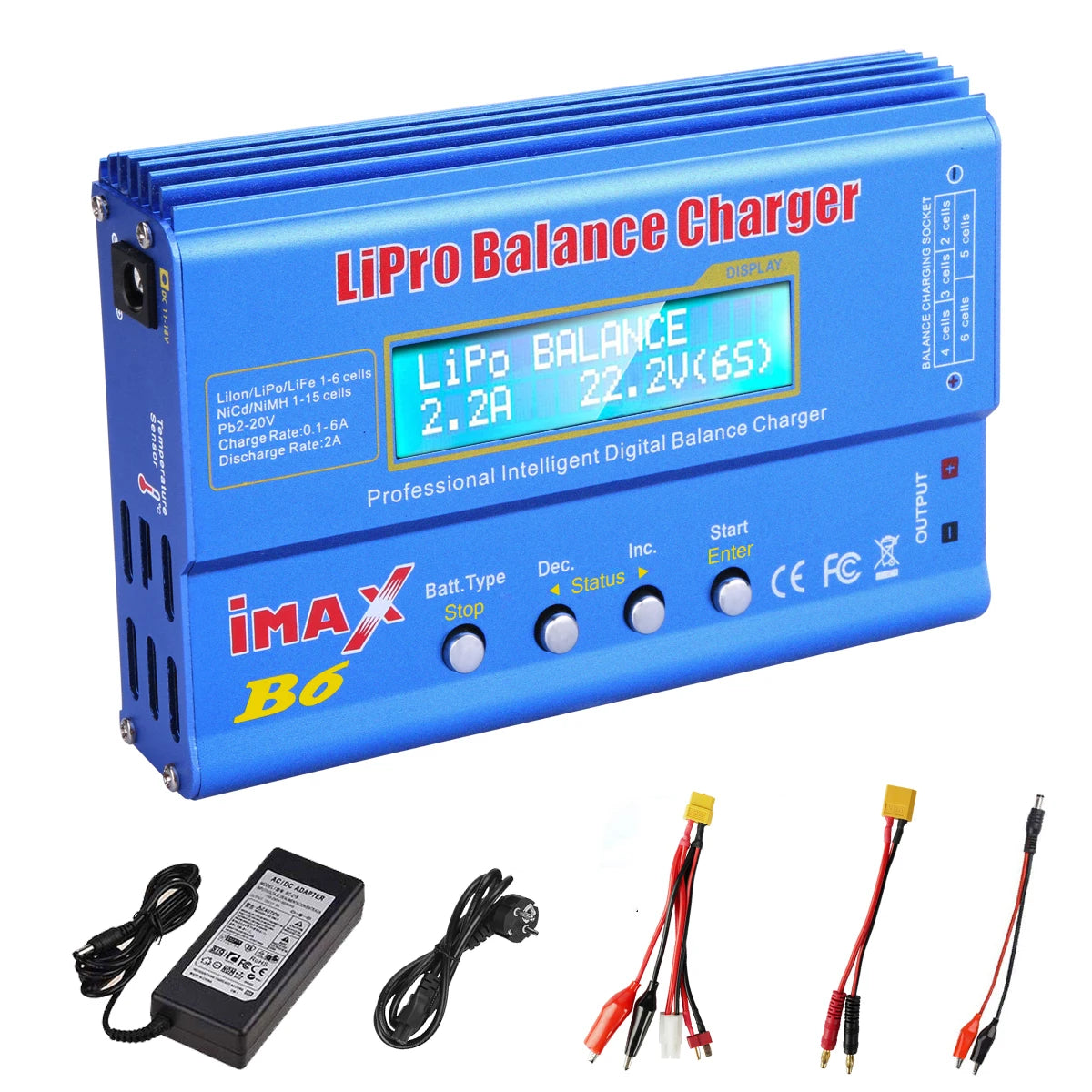 Carregador Imax B6 80W Lipo para baterias Lipo NiMh Li-ion Ni-Cd PB Carregador digital LCD RC Balance Charger Discharger + adaptador 15V 6A