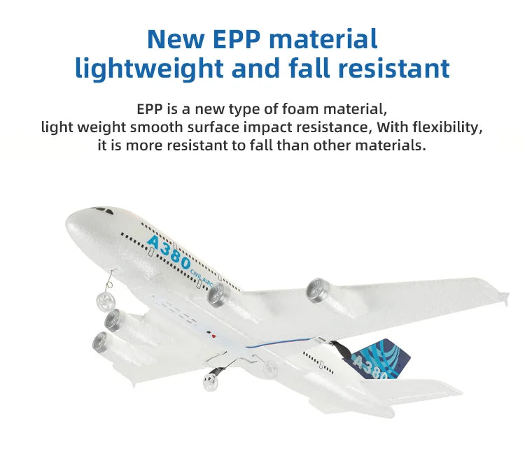 Avião A380 Airbus RC 2.4G - 2 Canais (2CH) e 3 Canais (3CH).