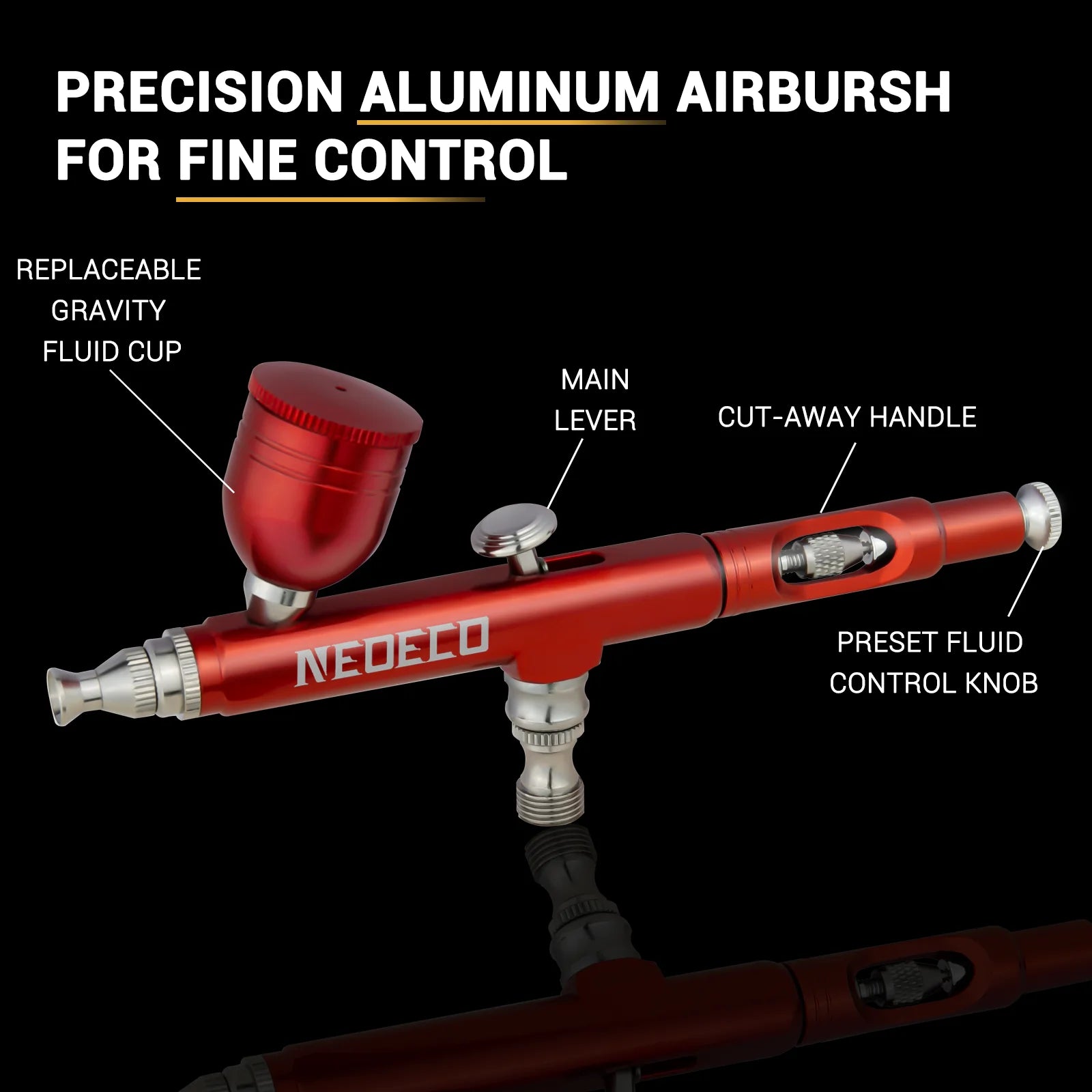 Kit de aerógrafo Neoeco, pistola de aerógrafo de gravidade de dupla ação com 3 conjuntos de bicos.