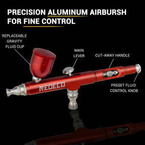 Kit de aerógrafo Neoeco, pistola de aerógrafo de gravidade de dupla ação com 3 conjuntos de bicos.