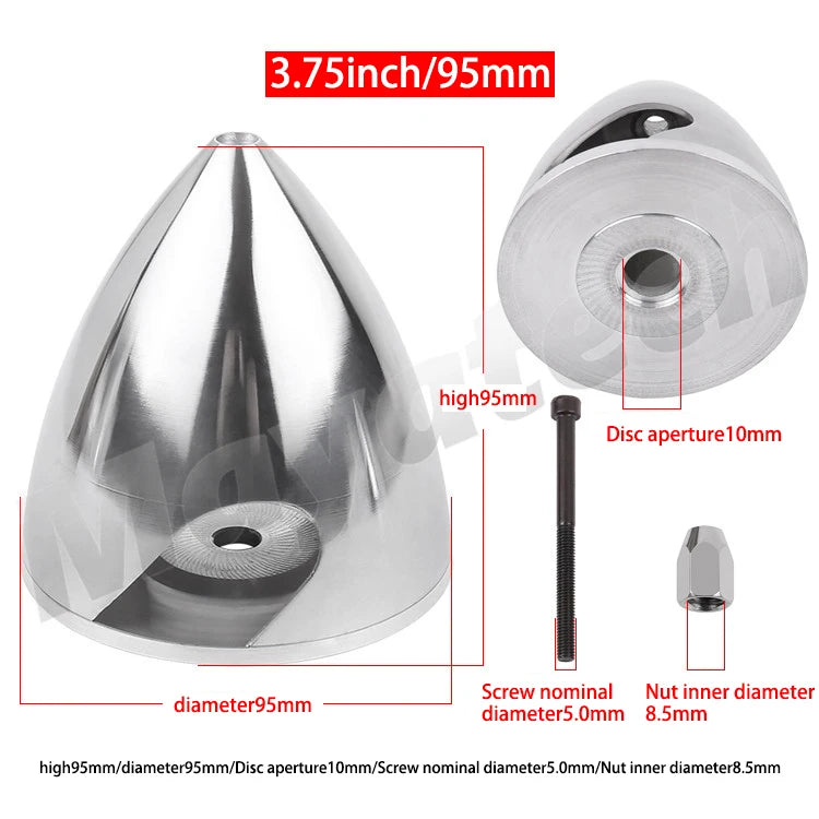 Spinner em liga de alumínio de 32 a 114 mm (1,25 a 4,5 polegadas) Para hélice de 2 pás.