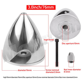 Spinner em liga de alumínio de 32 a 114 mm (1,25 a 4,5 polegadas) Para hélice de 2 pás.