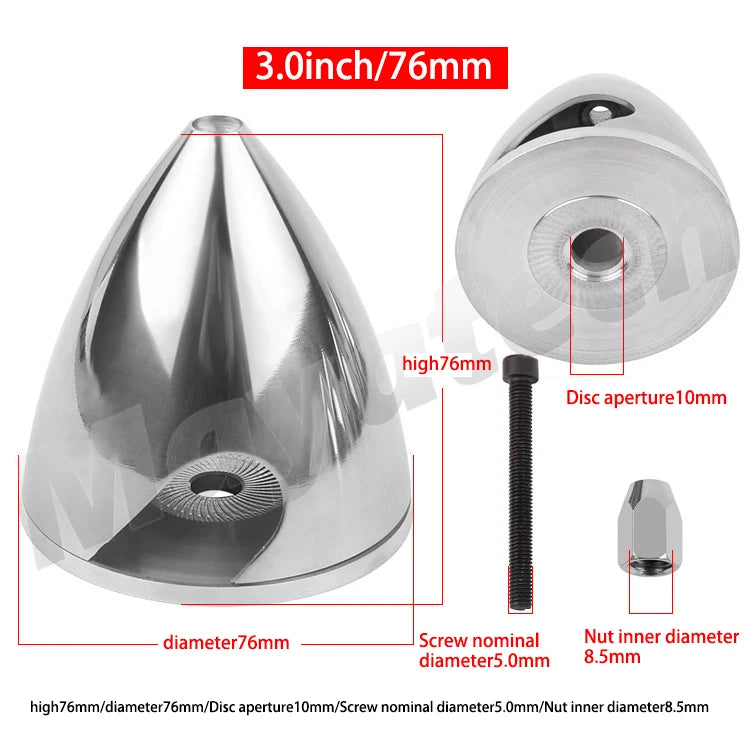 Spinner em liga de alumínio de 32 a 114 mm (1,25 a 4,5 polegadas) Para hélice de 2 pás.