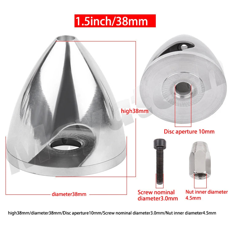 Spinner em liga de alumínio de 32 a 114 mm (1,25 a 4,5 polegadas) Para hélice de 2 pás.