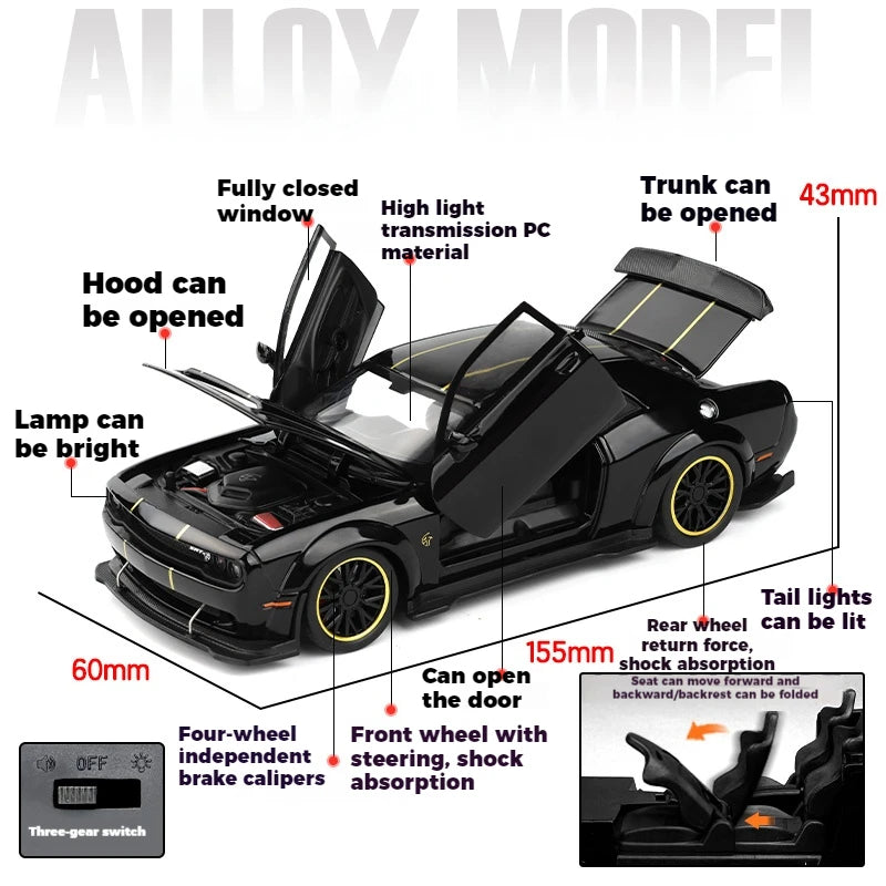 Dodge Challenger SRT Hellcat Redeye V8 - Modelo Diecast em Metal Fundido - Escala: 1:32.