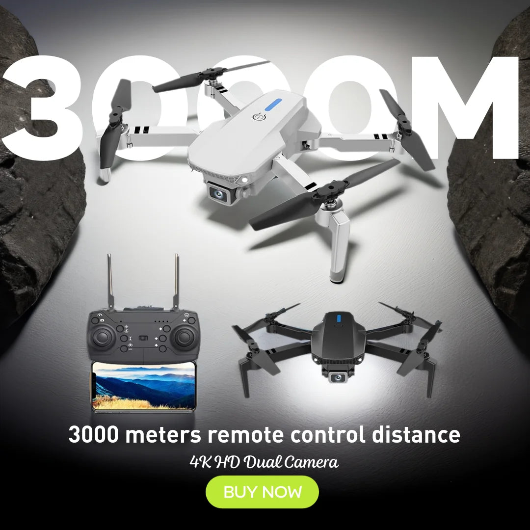 Drone Profissional 4K HD Câmera Dupla 3000 Metros - KBDFA E88Pro - Dobrável WIFI FPV Quadricóptero