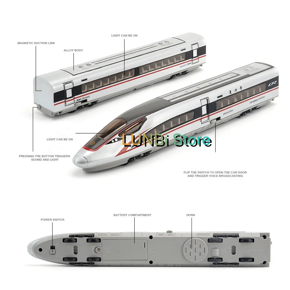Trem de Alta Velocidade •  Escala: 1/87 (HO) em Liga com Luz e Som • Modelo FUXING • Design Moderno • Alta Performance.
