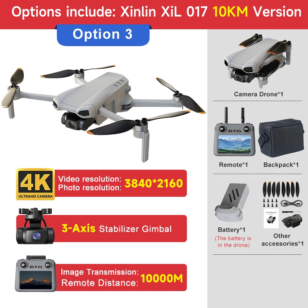 Drone XINLIN XIL 017 – Versão 4K • GPS • Gimbal 3 Eixos • Alcance 10 km • 35 min de voo • 249g