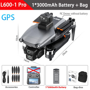 Drone PRO L600-1 - 4K com GPS HD Camera 5G WIFI 360 ° Prevenção de obstáculos 4.5 Polegadas