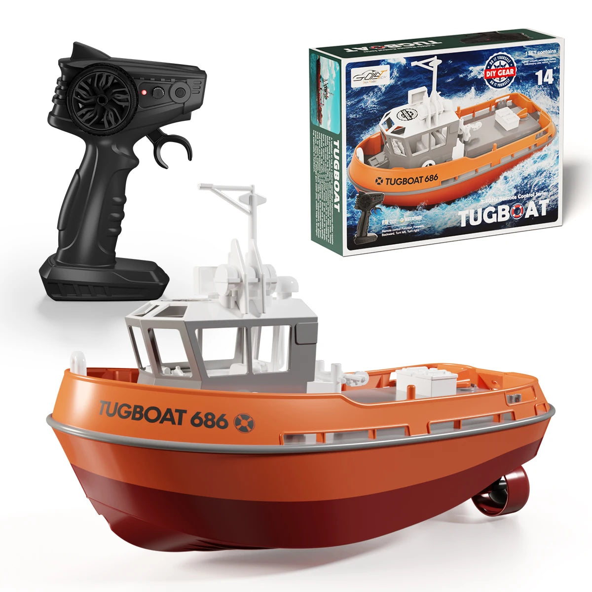NOVO Barco RC Tugboat 686 – Escala 1:72 - Motor Duplo sem Fio com controle remoto 2.4G.