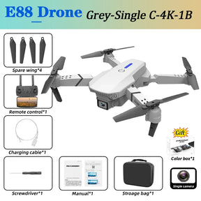 Drone Profissional 4K HD Câmera Dupla 3000 Metros - KBDFA E88Pro - Dobrável WIFI FPV Quadricóptero