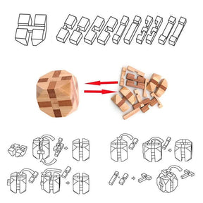 Kong Ming Luban Lock 3D - Quebra-Cabeças Matemáticos Artesanais de Madeira.