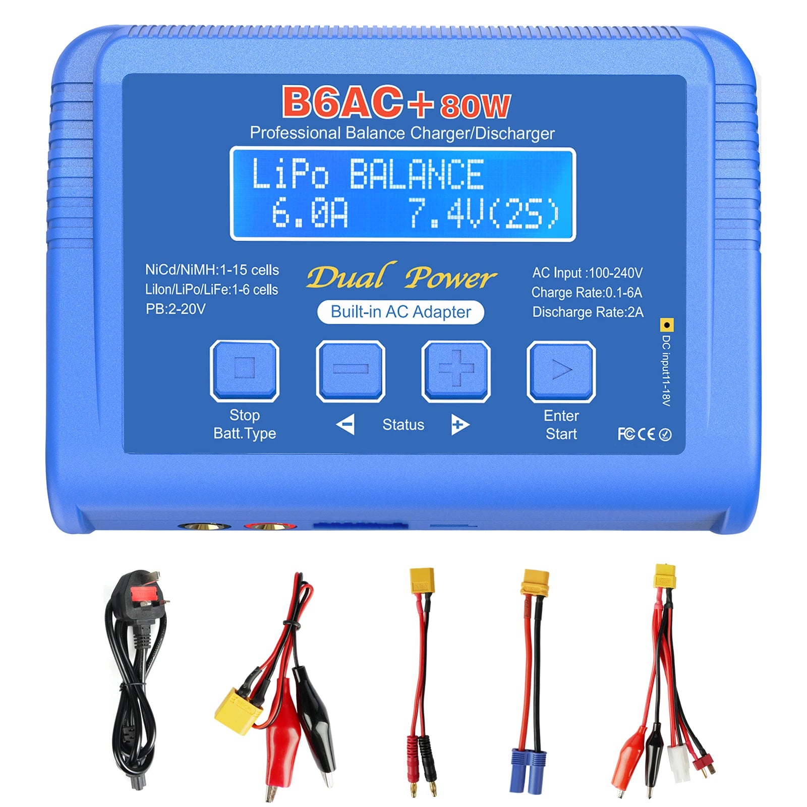 Carregador Imax B6 80W Lipo para baterias Lipo NiMh Li-ion Ni-Cd PB Carregador digital LCD RC Balance Charger Discharger + adaptador 15V 6A