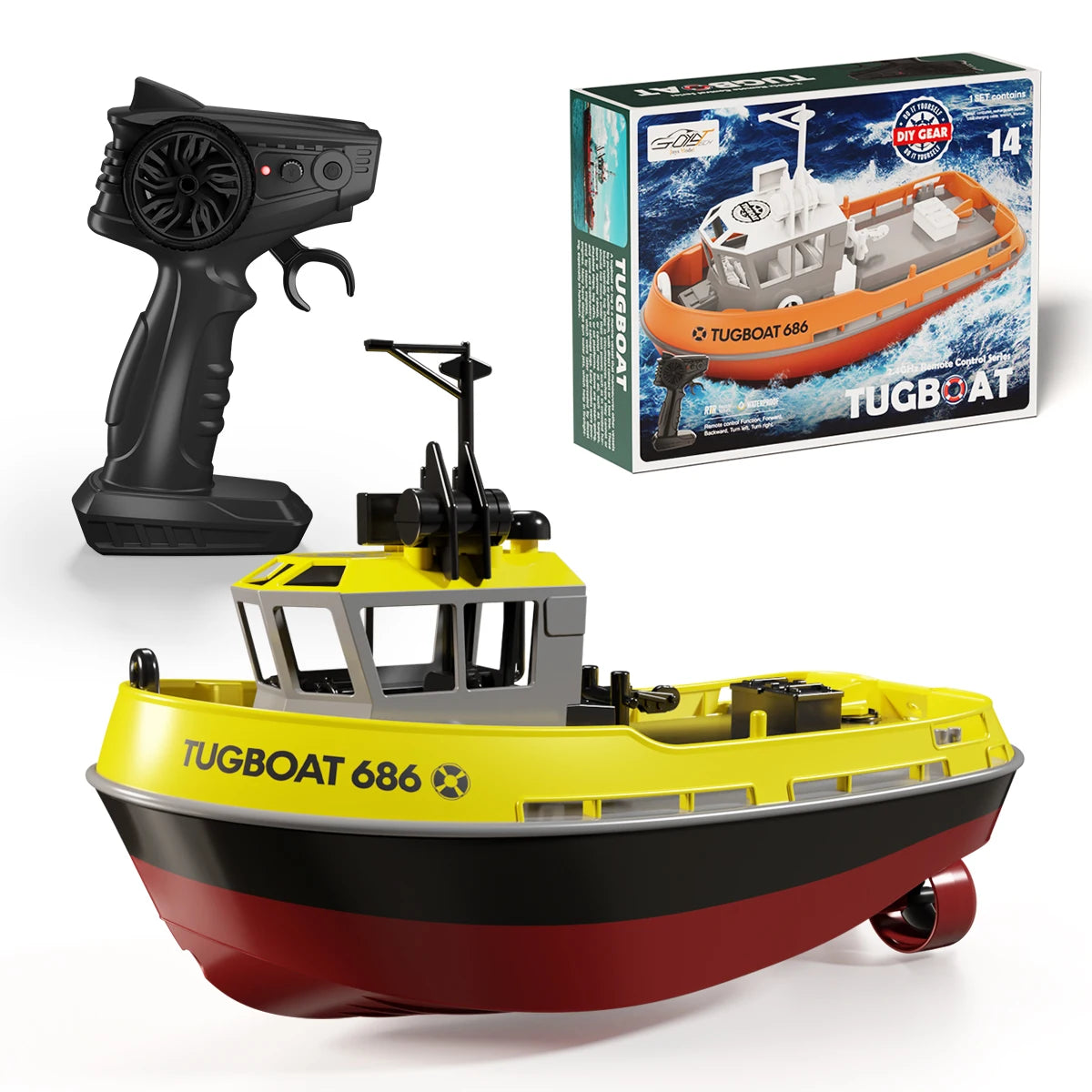 NOVO Barco RC Tugboat 686 – Escala 1:72 - Motor Duplo sem Fio com controle remoto 2.4G.
