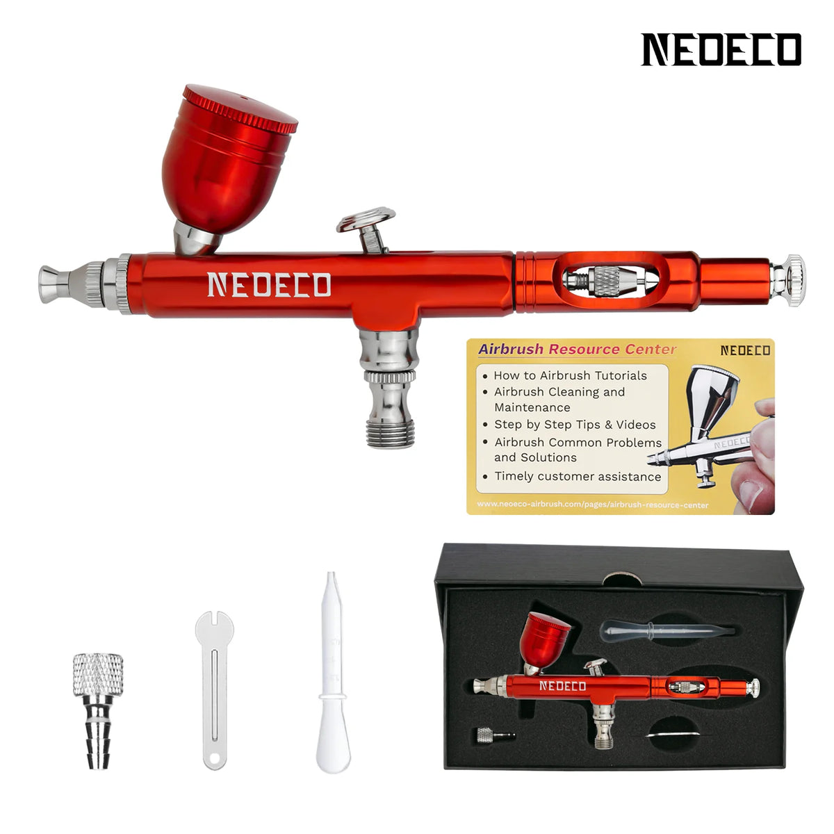 Kit de aerógrafo Neoeco, pistola de aerógrafo de gravidade de dupla ação com 3 conjuntos de bicos.