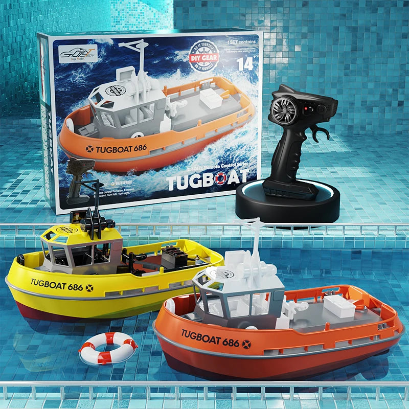 NOVO Barco RC Tugboat 686 – Escala 1:72 - Motor Duplo sem Fio com controle remoto 2.4G.