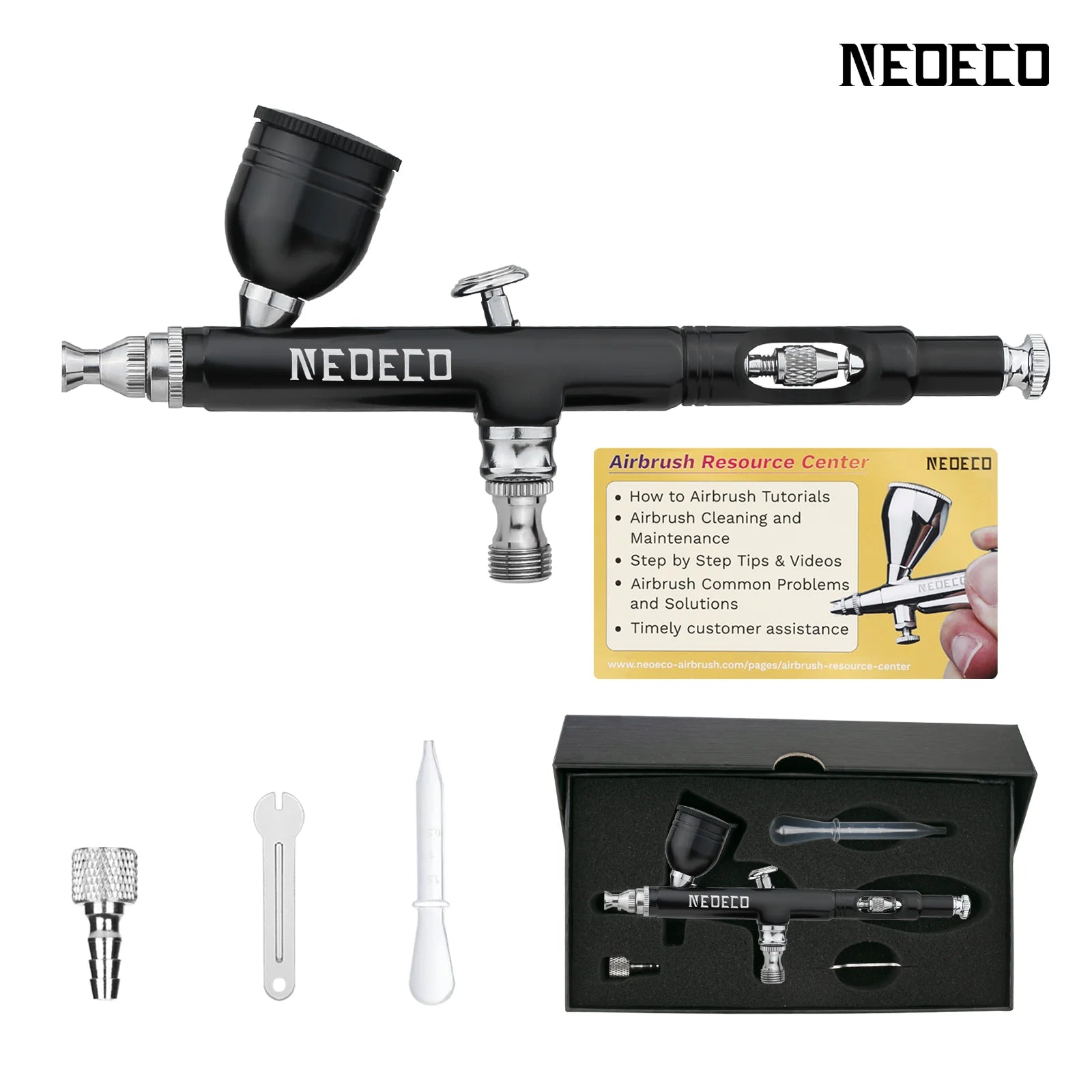 Kit de aerógrafo Neoeco, pistola de aerógrafo de gravidade de dupla ação com 3 conjuntos de bicos.