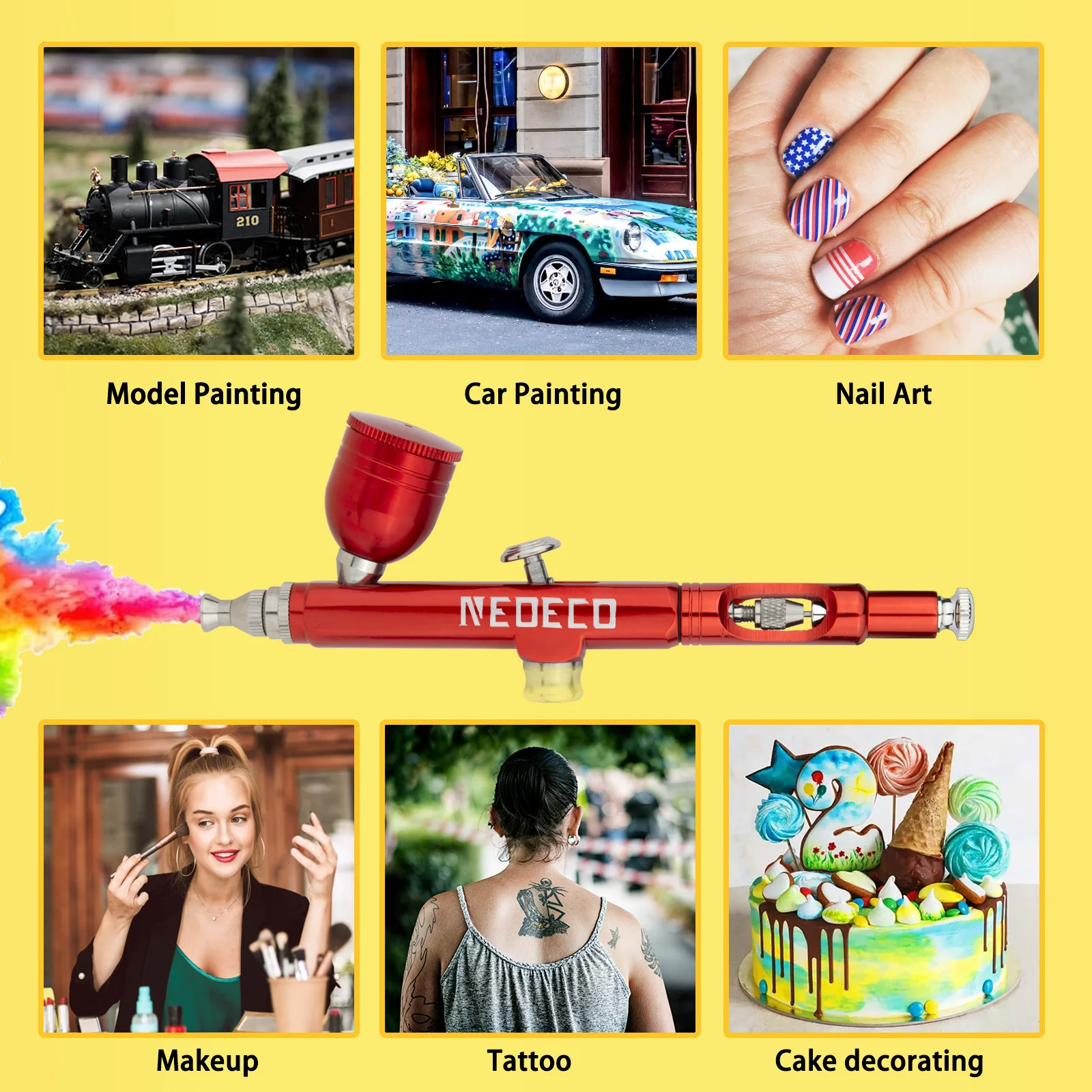 Kit de aerógrafo Neoeco, pistola de aerógrafo de gravidade de dupla ação com 3 conjuntos de bicos.