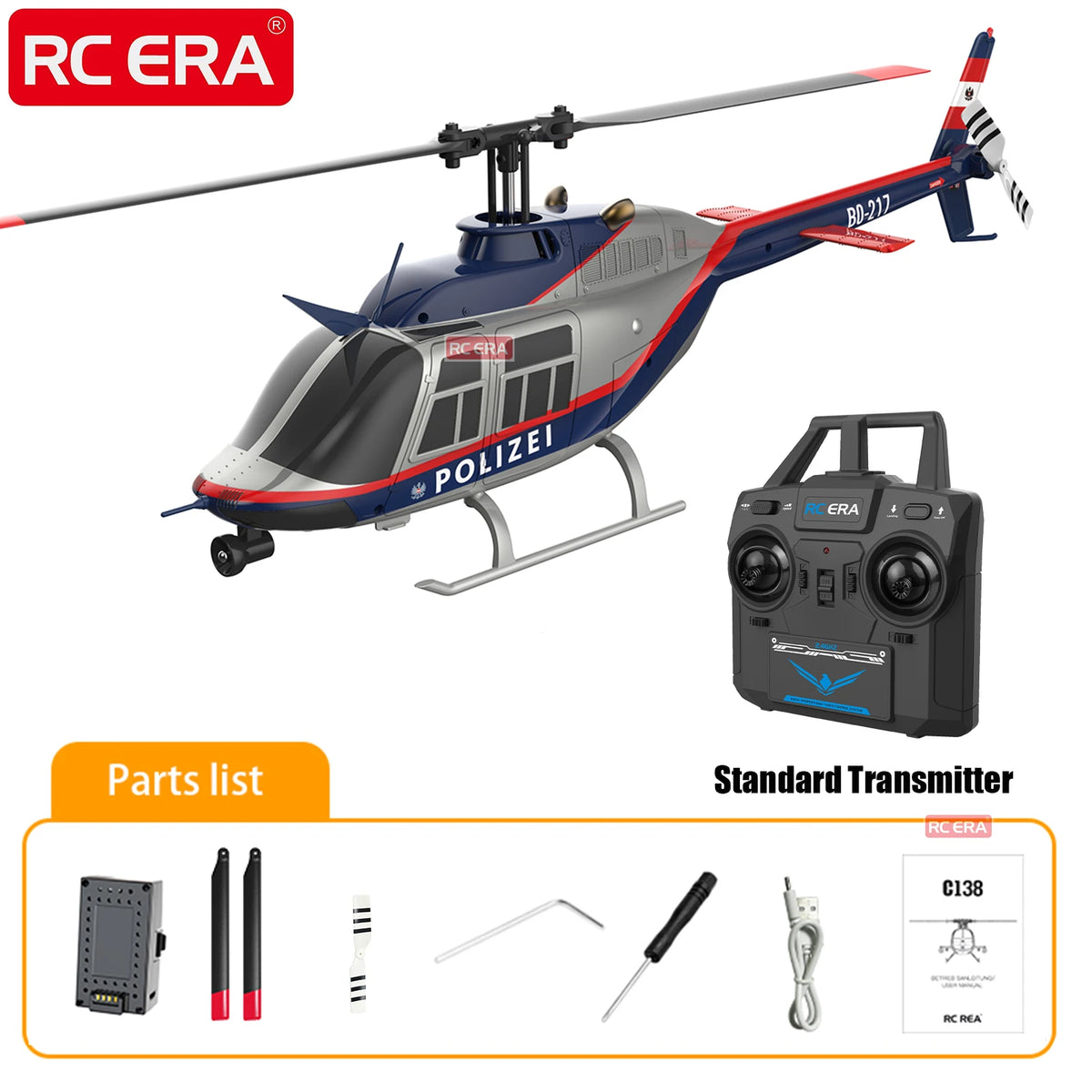 Helicóptero RC Era C138 Bell 206 Jet Ranger – 4 Canais, Giroscópio 6 Eixos e Altitude Hold