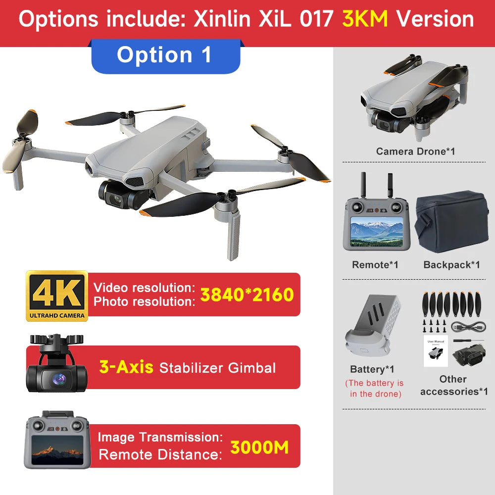 Drone XINLIN XIL 017 – Versão 4K • GPS • Gimbal 3 Eixos • Alcance 10 km • 35 min de voo • 249g