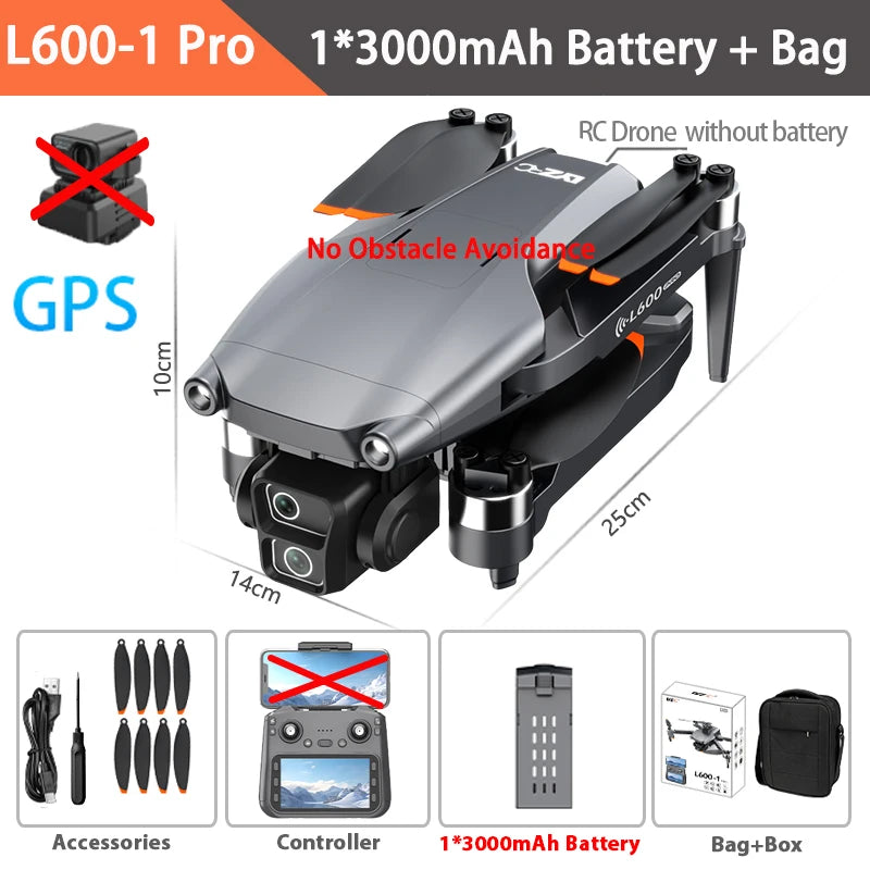 Drone PRO L600-1 - 4K com GPS HD Camera 5G WIFI 360 ° Prevenção de obstáculos 4.5 Polegadas