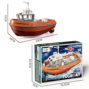 NOVO Barco RC Tugboat 686 – Escala 1:72 - Motor Duplo sem Fio com controle remoto 2.4G.