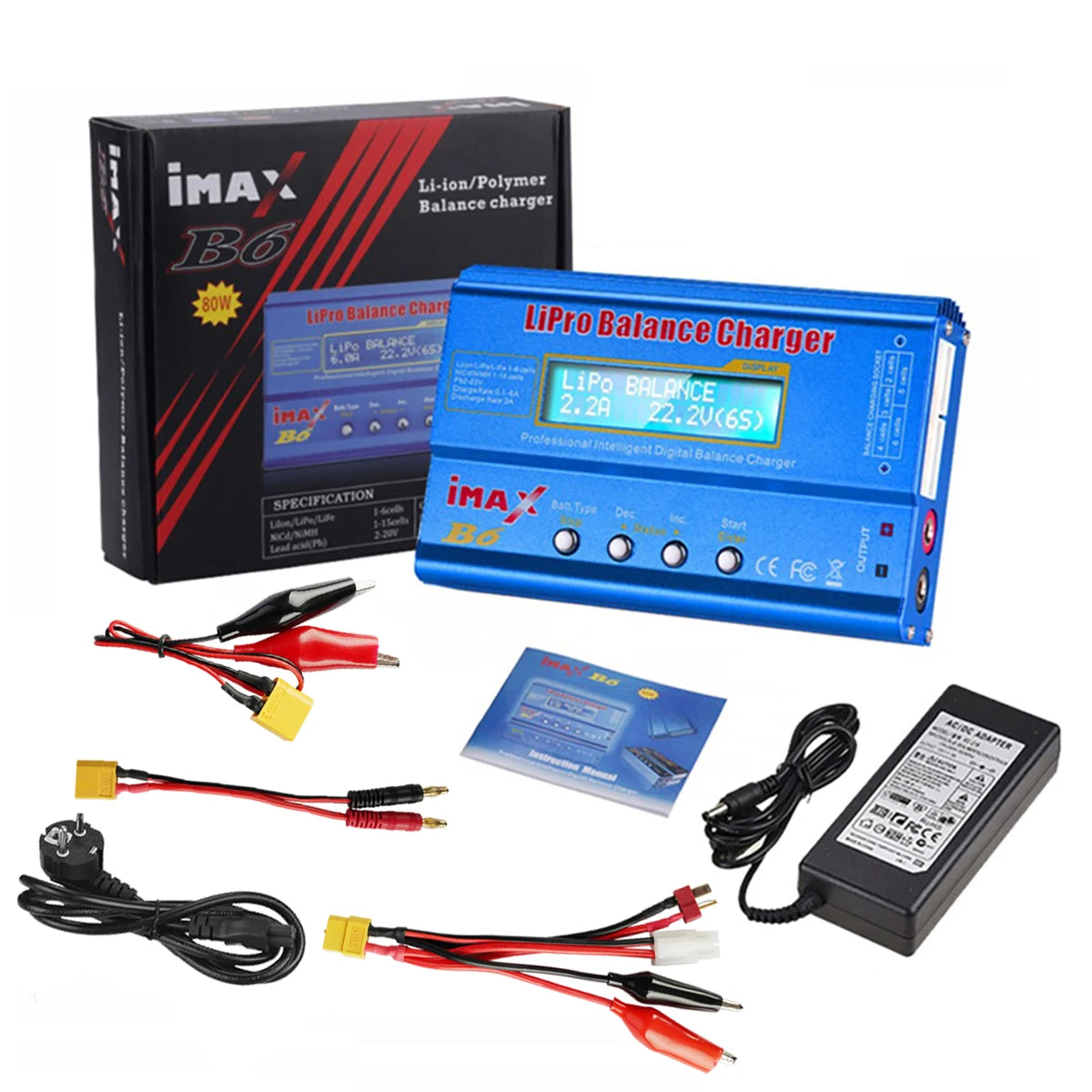 Carregador Imax B6 80W Lipo para baterias Lipo NiMh Li-ion Ni-Cd PB Carregador digital LCD RC Balance Charger Discharger + adaptador 15V 6A